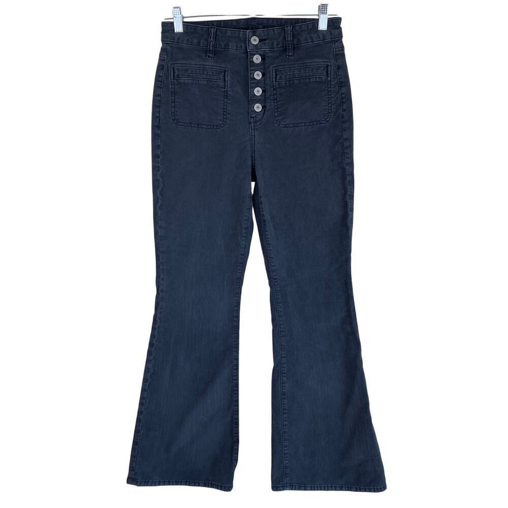 American Eagle Sz 6 Super Hi-Rise Flare Corduroy Pants Grey Button-fly Stretchy